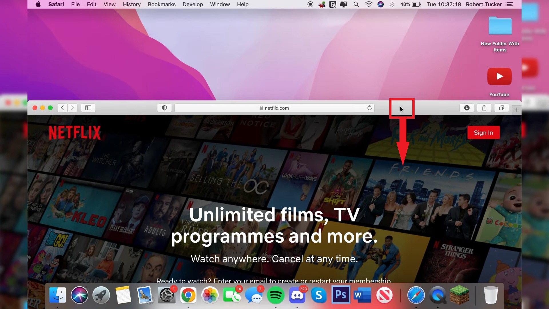 2. Move your cursor to the top of the Safari window and drag it down