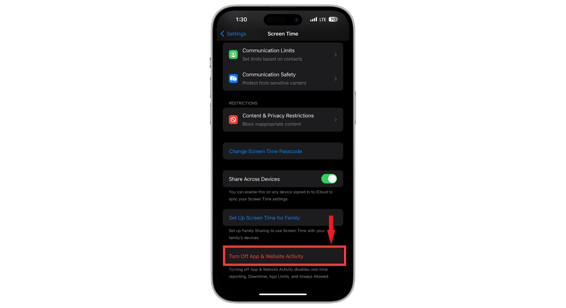 Tap Turn off App and Website Activity