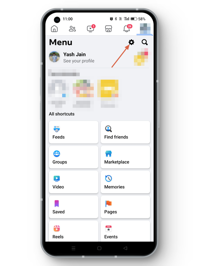 Facebook App Settings Button