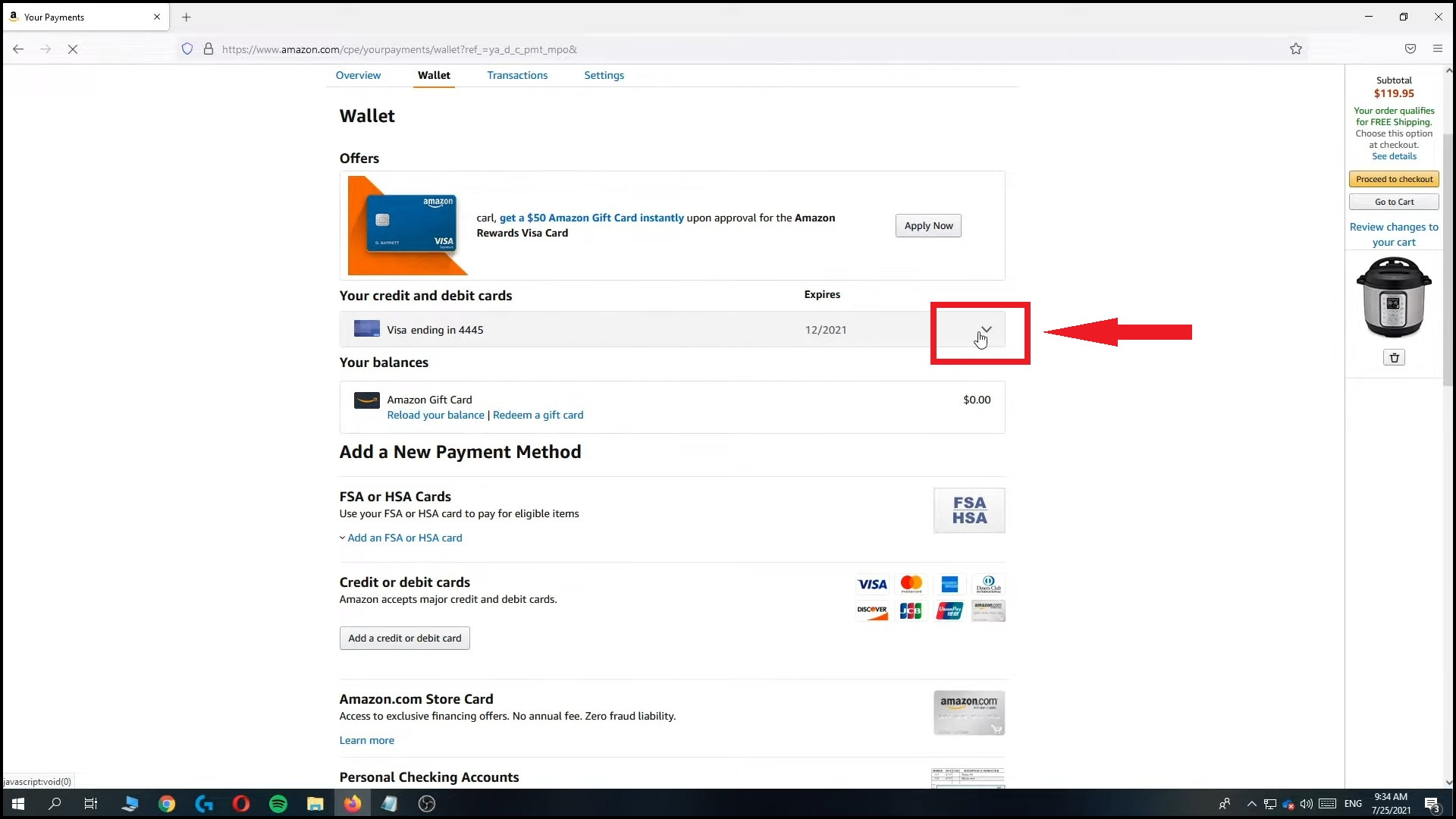 Select the card you want to delete