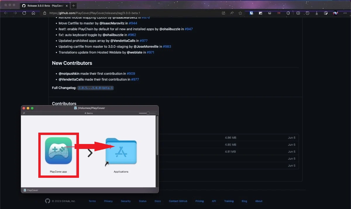 3. Open the downloaded file and drag the PlayCover
