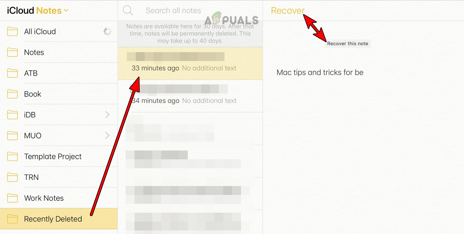 Recover the iPhone Deleted Notes on the iCloud Website