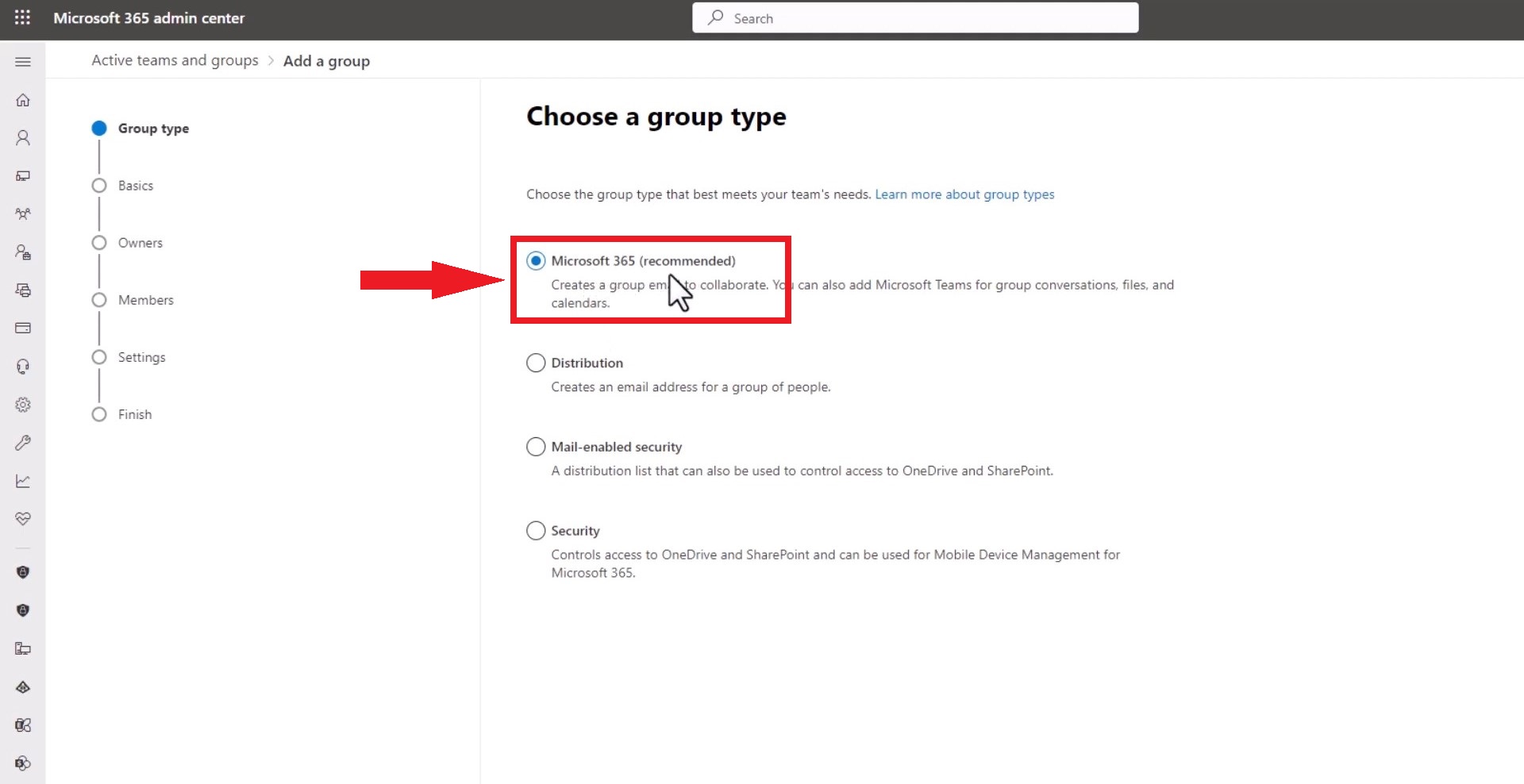 Select the type of group