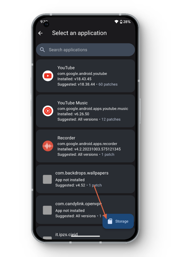 Select the Storage Button ReVanced