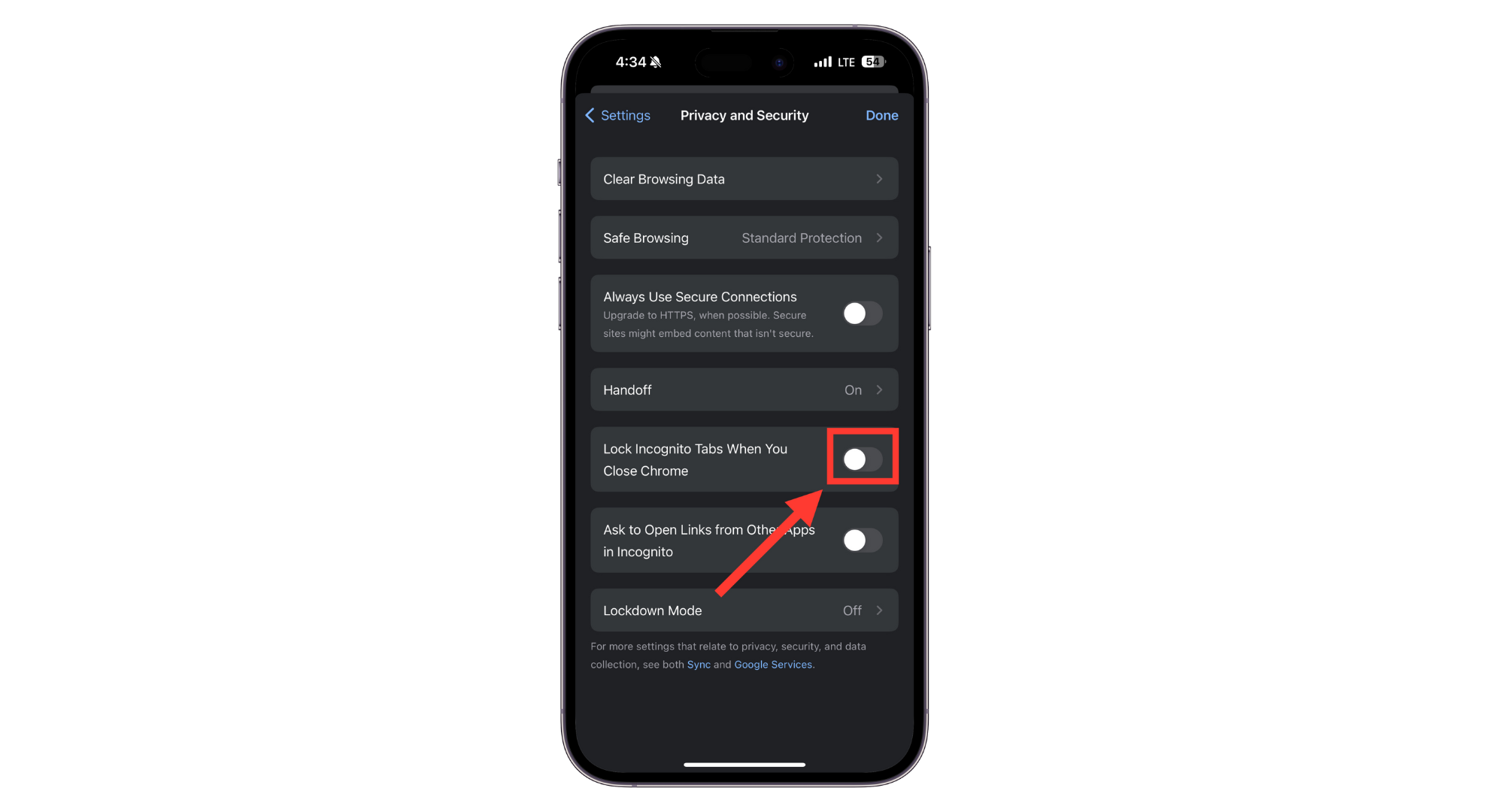 Choose Incognito Settings