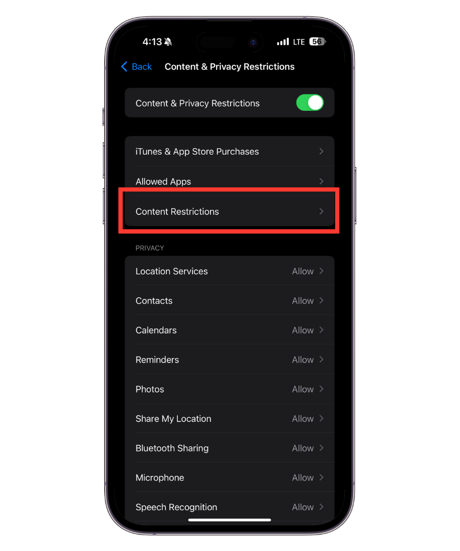 Tap Content Restrictions