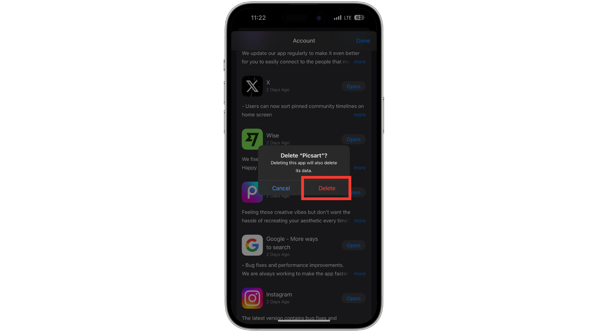 Tap Delete again to confirm