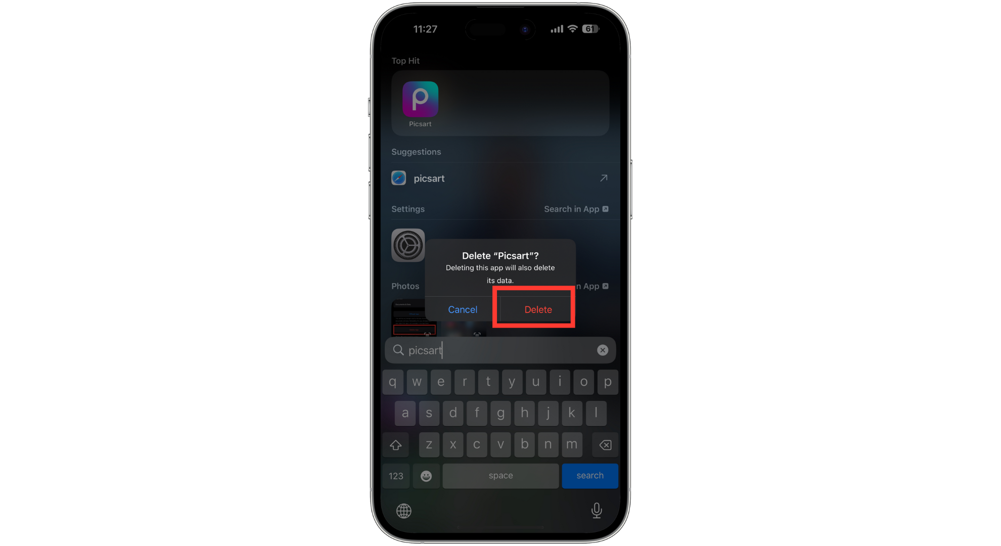 Tap Delete to confirm deletion