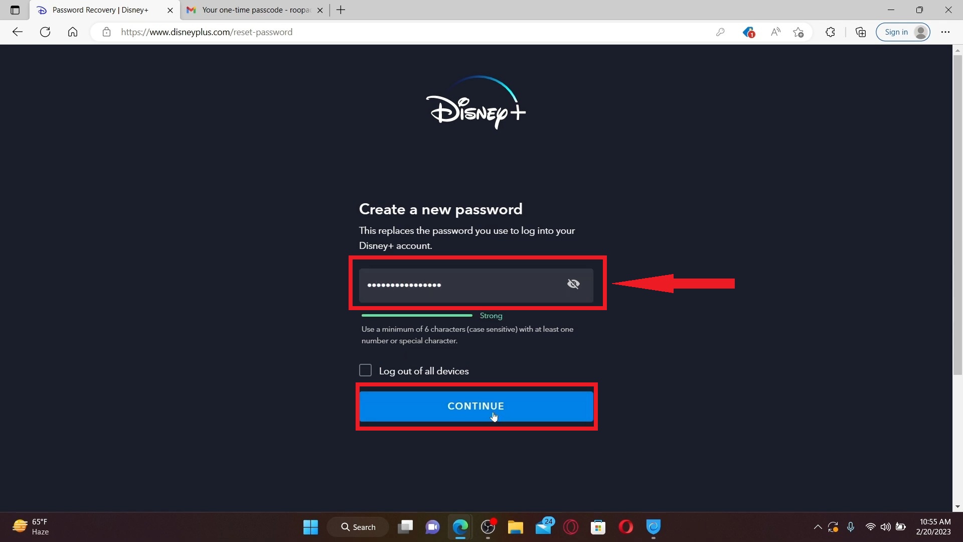 Create a new password