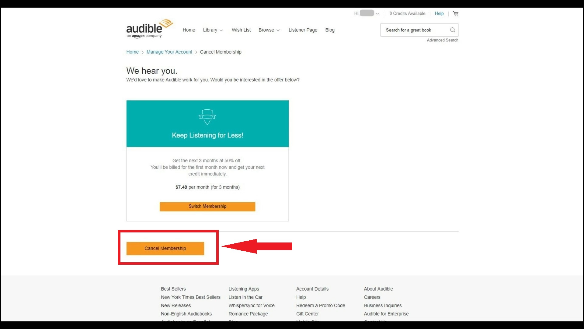 4. Hit the orange Cancel Membership