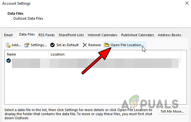 Open the Location of the OST File in the Outlook Account Settings
