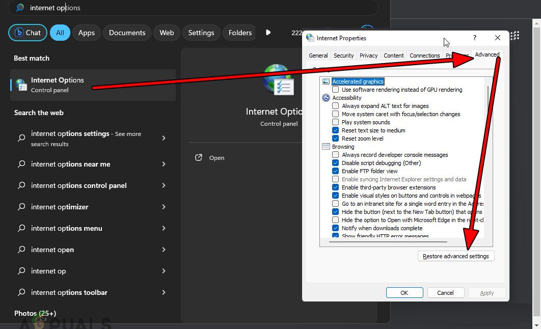 Reset the Internet Options on the PC