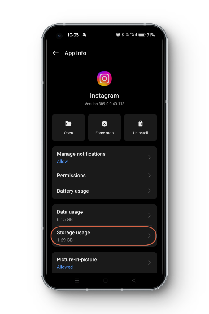 Storage Usage - Instagram