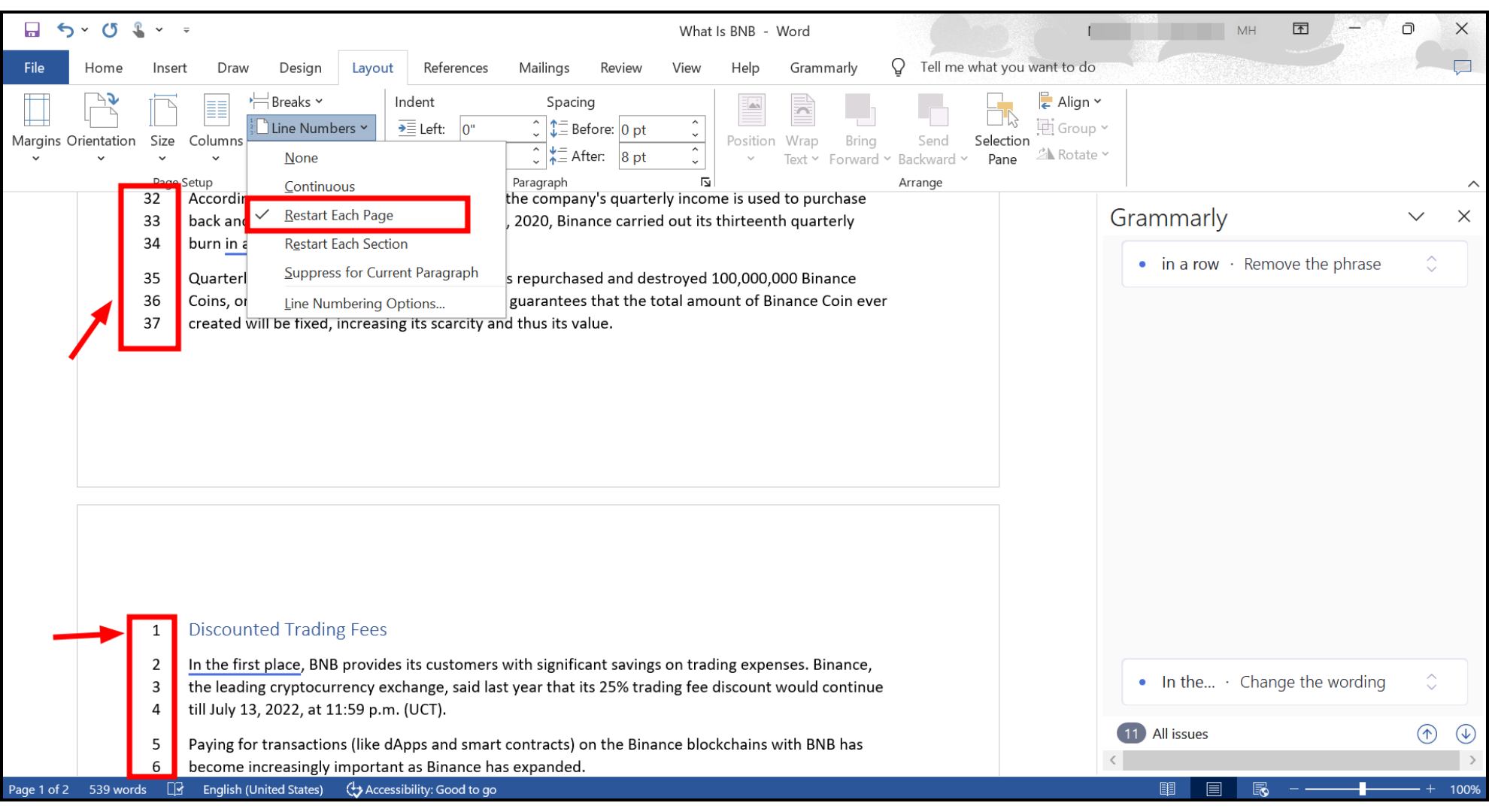 Choose Restart Each Page