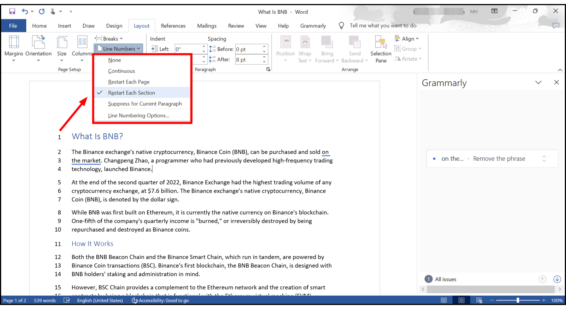Select Restart Each Section