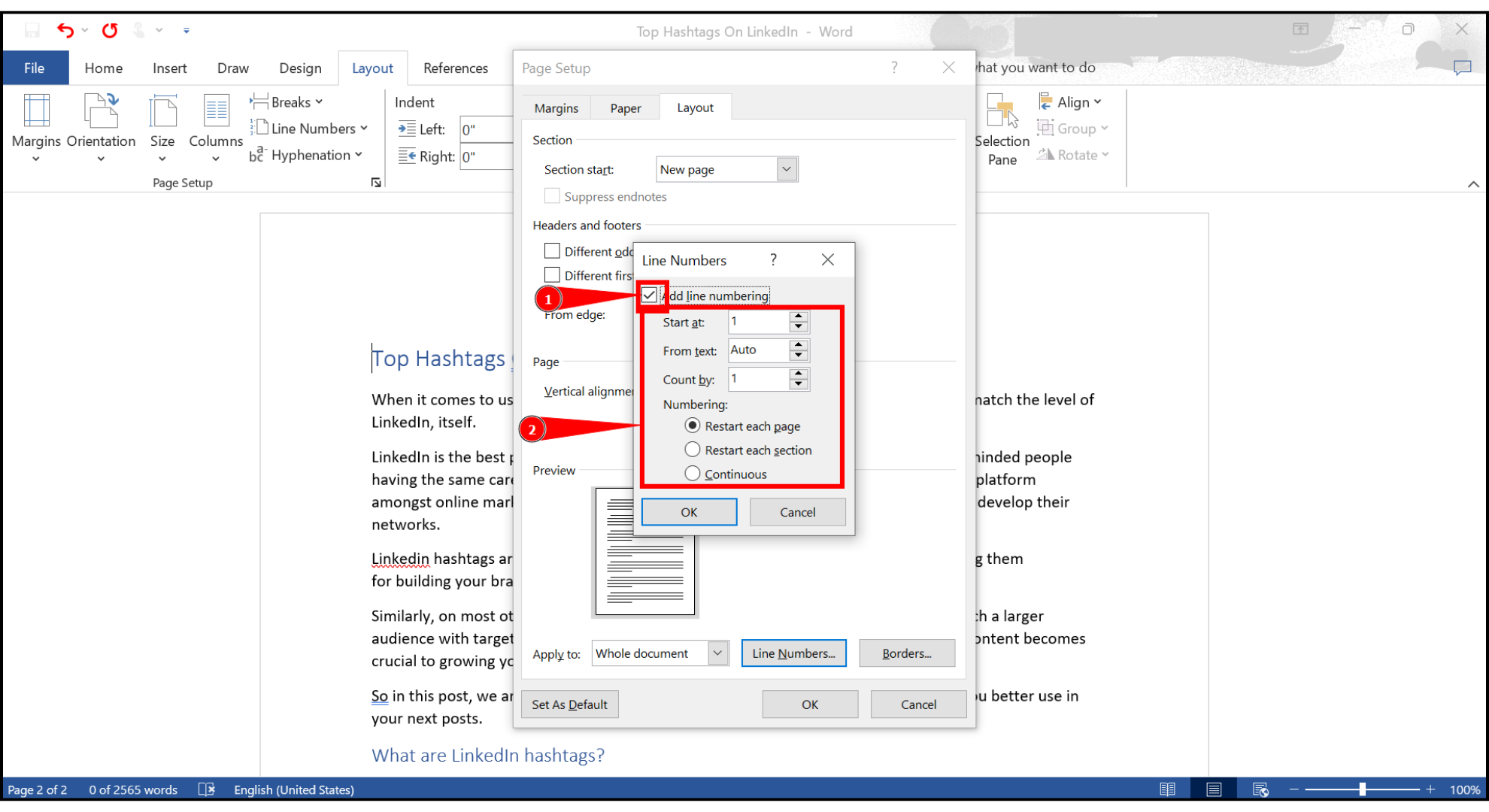 Choose the options and click OK