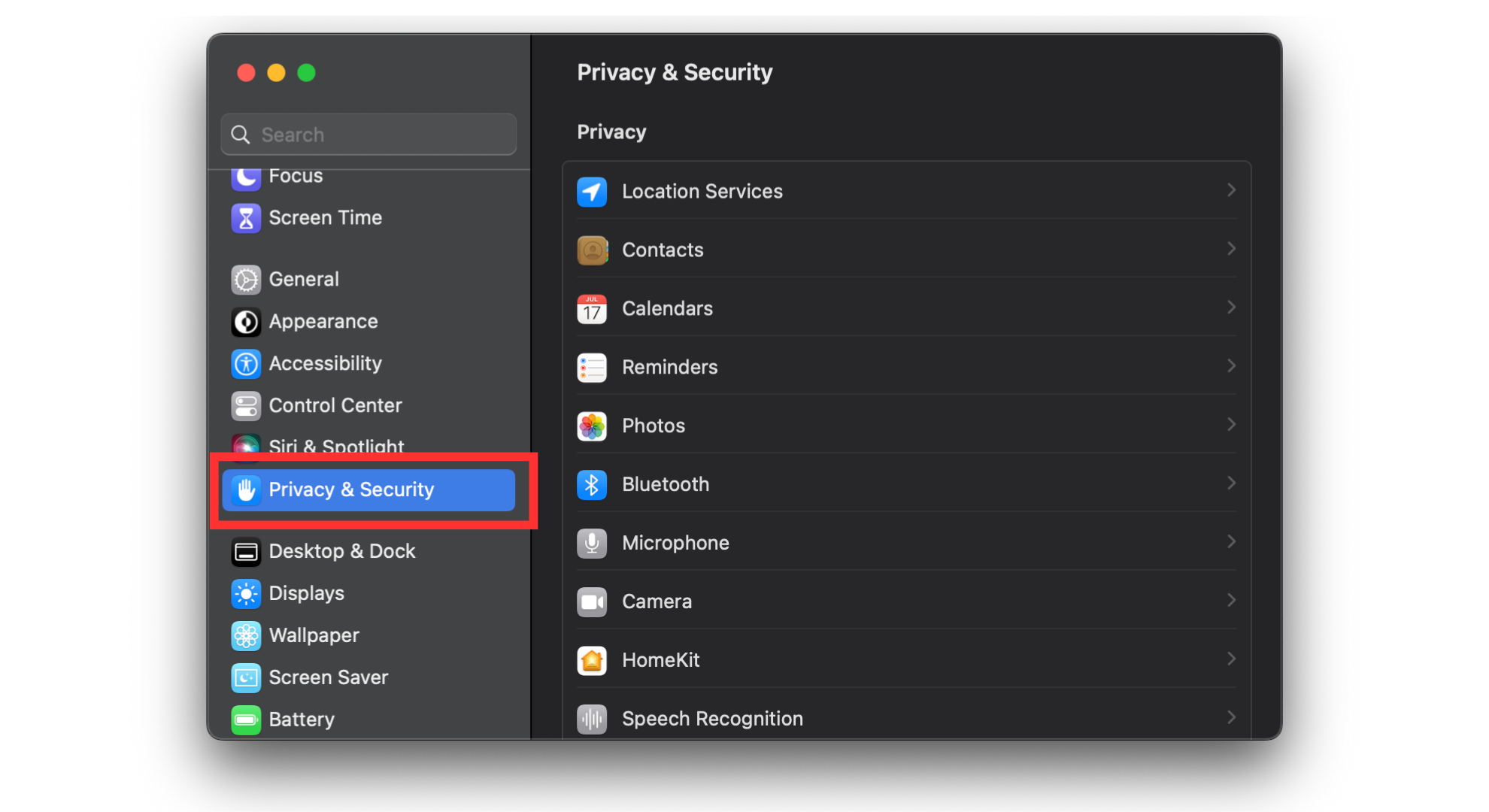 go to "Privacy & Security