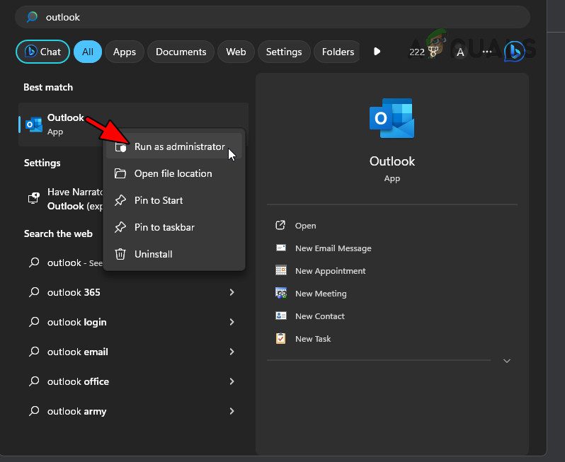 Open Outlook as an Administrator