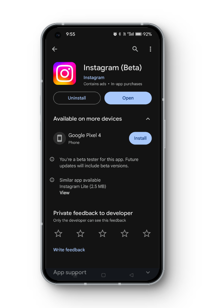 Instagram Page on Google Play Store