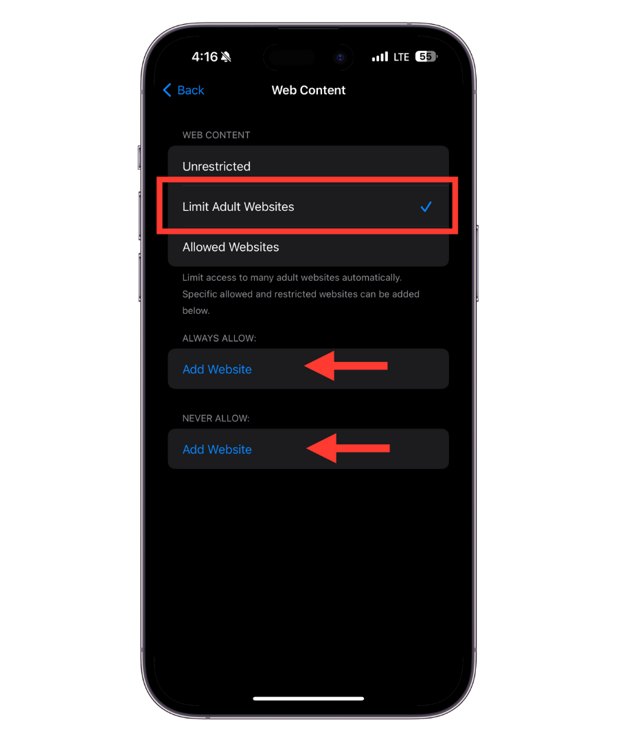 Limit Adult Websites