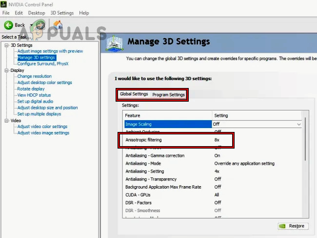 Set Anisotropic Filtering to Application Controlled