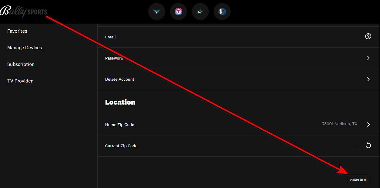 Sign Out of Bally Sports