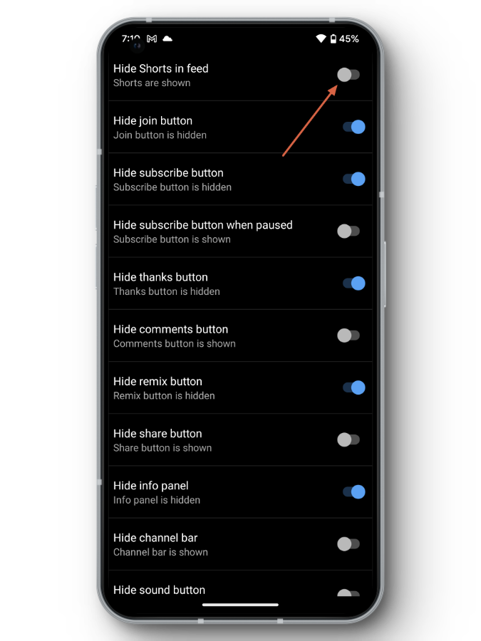 Hide Shorts in Feed Youtube ReVanced