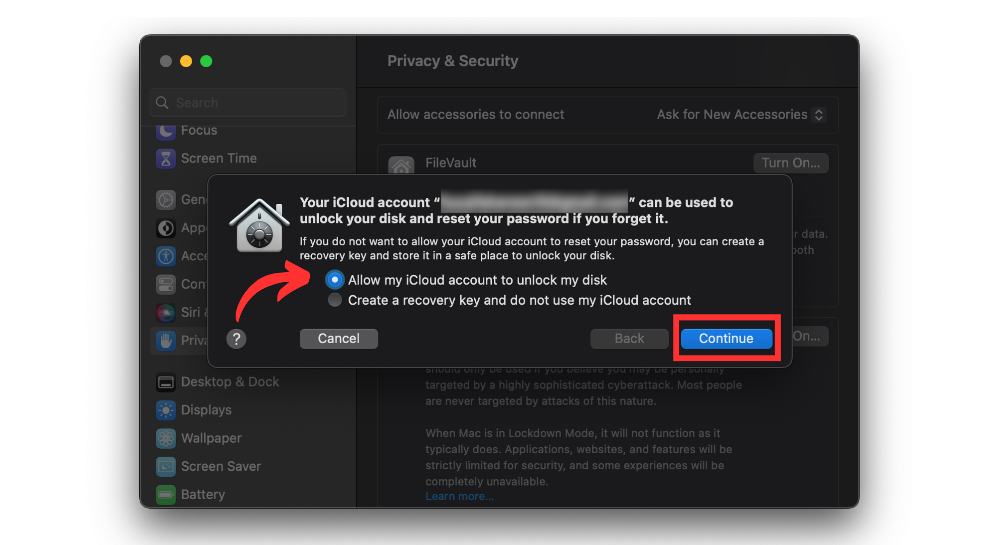 Choose the desired option and click Continue