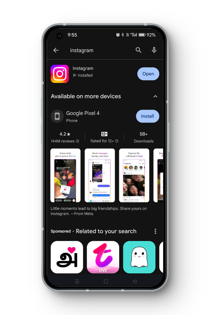 Search for Instagram on Google Play Store