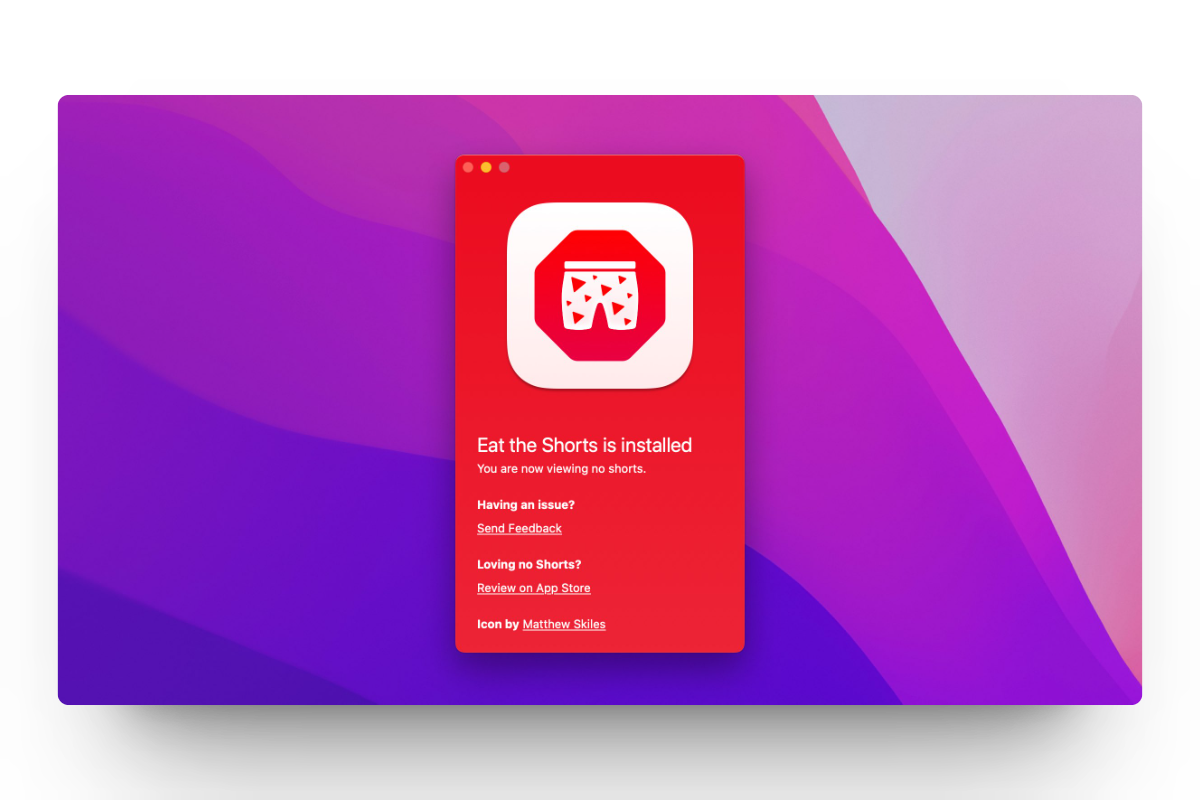 Eat the Shorts extension Safari