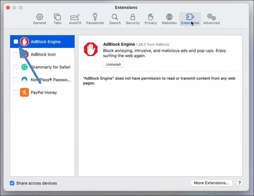 Disable Ad Blocker Extension in Safari