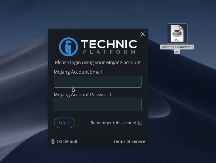 Log in Technic Launcher on macOS