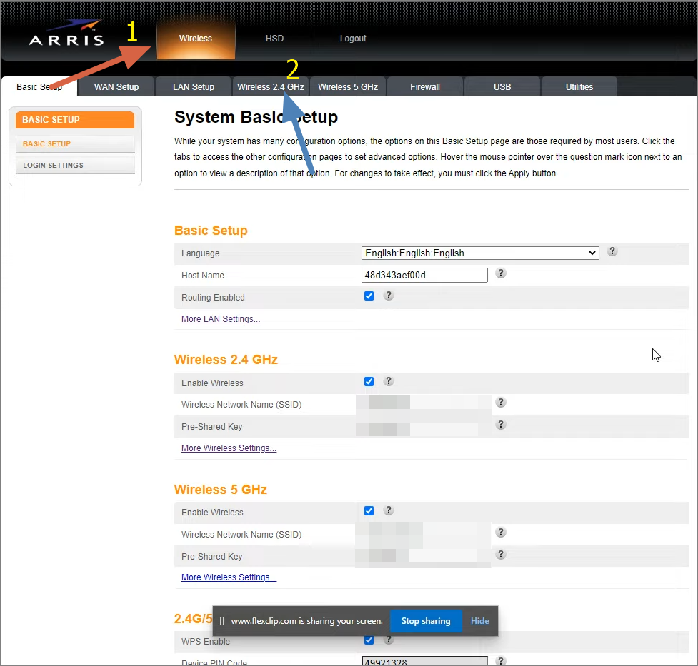 Head to Wireless Settings on Arris Router