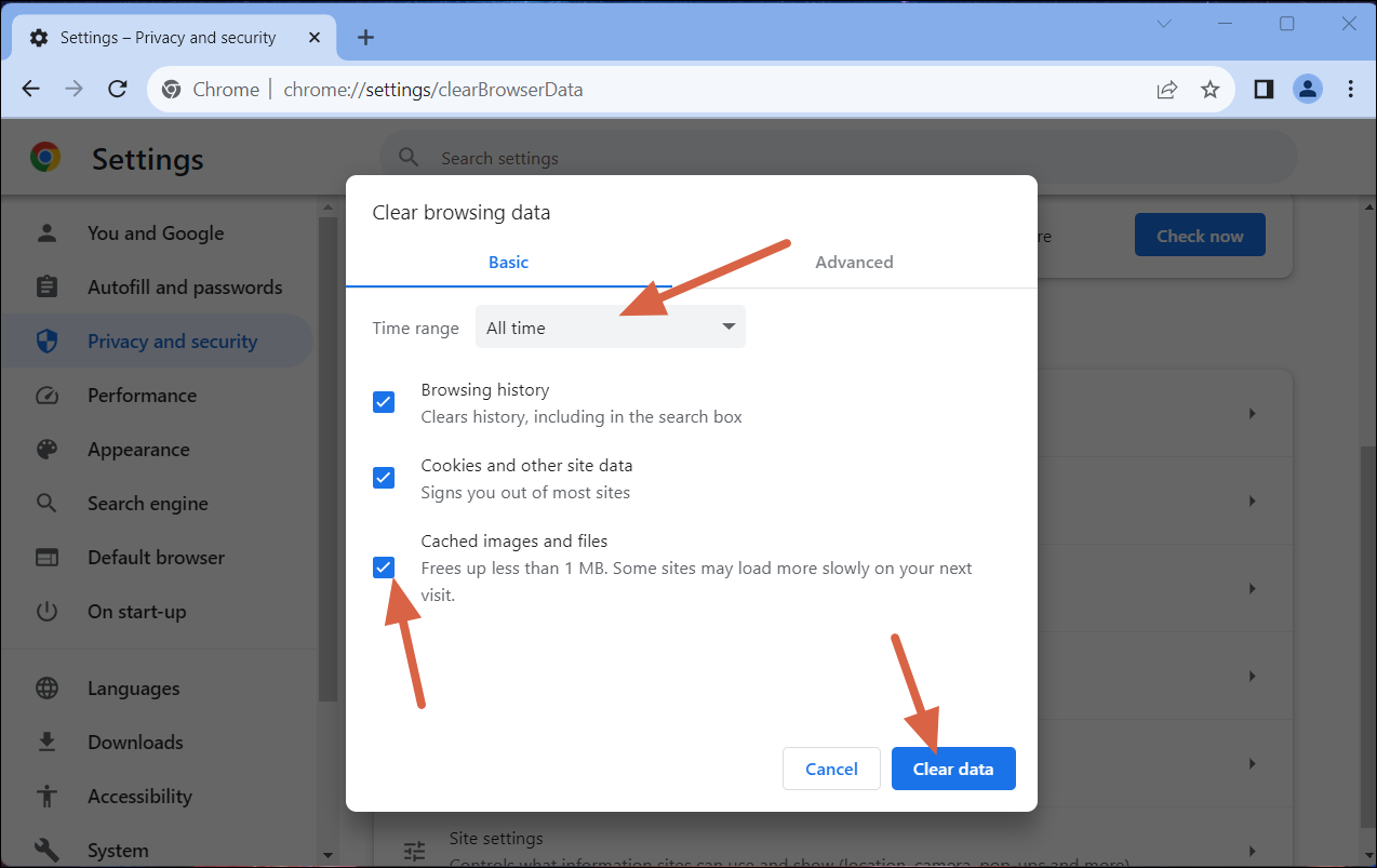 Clear Cache on Chrome
