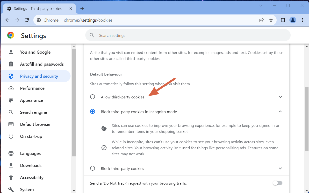 Allow All Cookies on Chrome