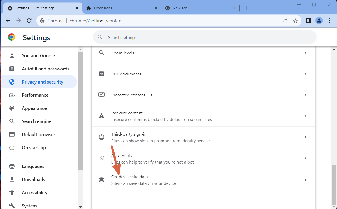 On Device Data Settings on Chrome