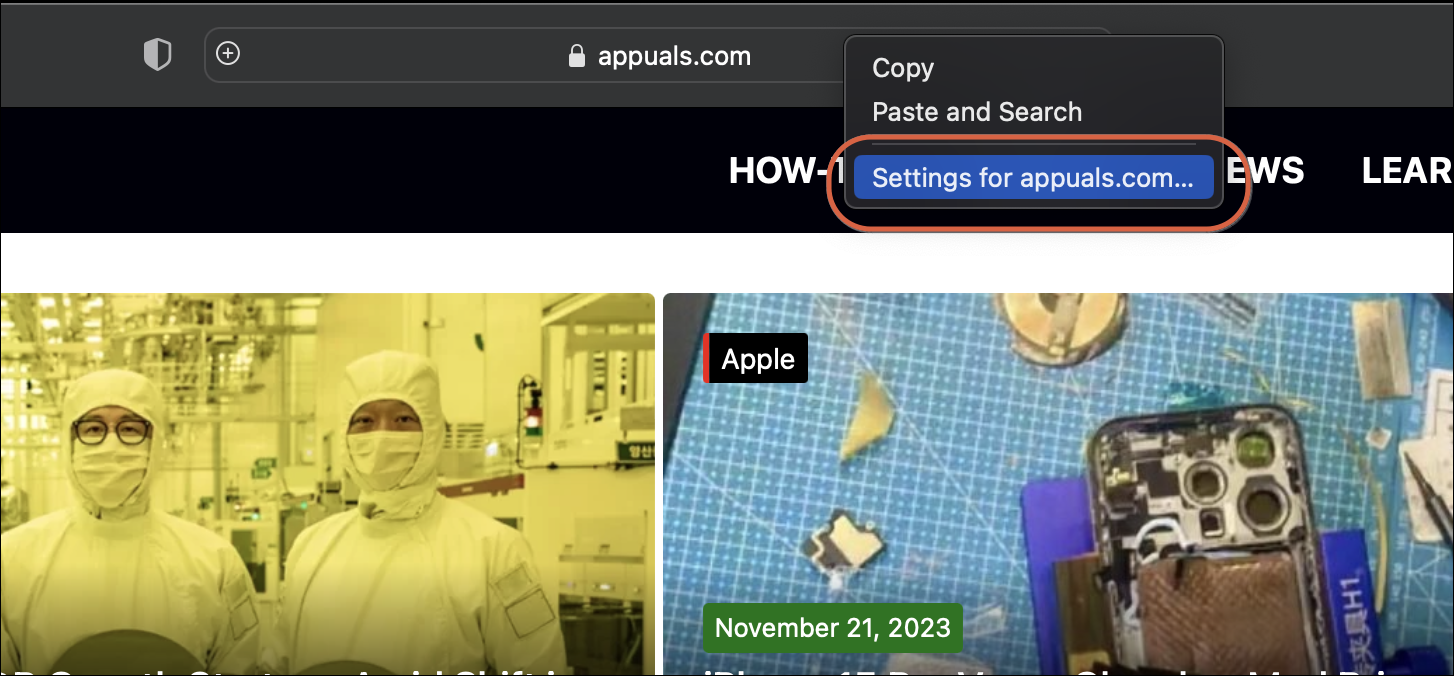 Right Click on Address Bar Safari
