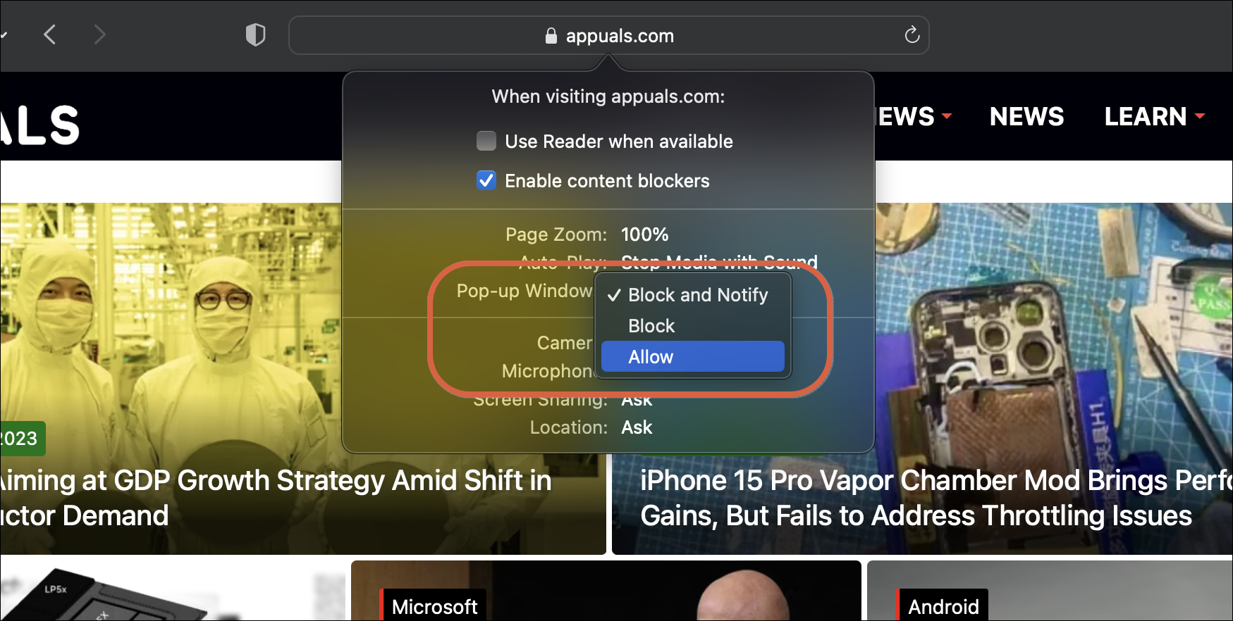 Allow Pop Ups in Safari Mac