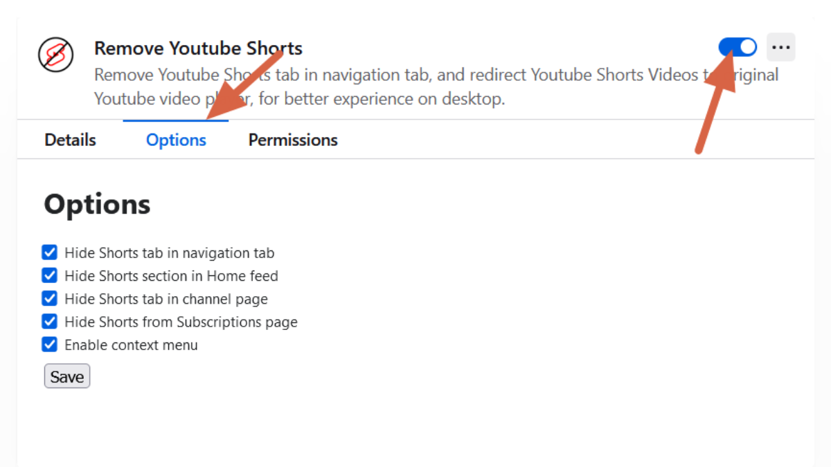 Settings - Remove YT Shorts on Firefox