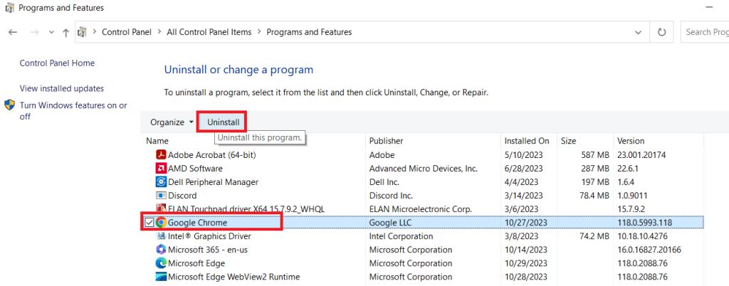 Uninstall Google Chrome