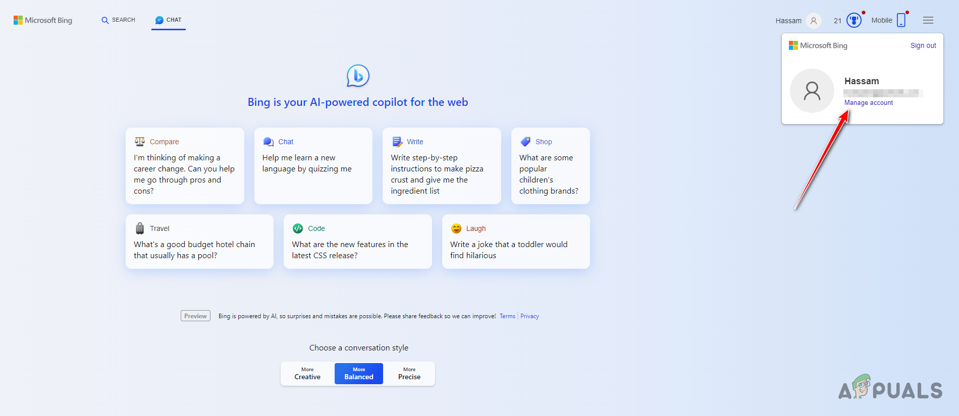 Navigating to Microsoft Account Page