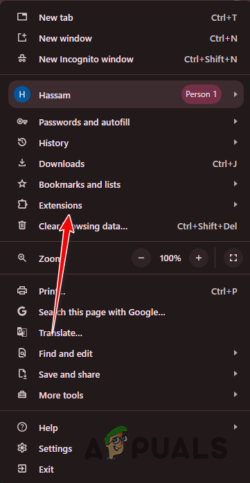Opening Extensions Page