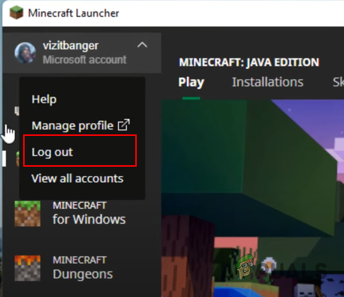 Logging Out of Minecraft Account