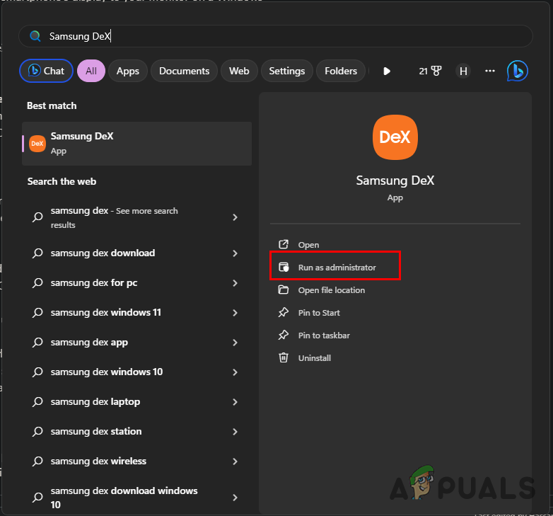 Running Samsung DeX as Admin