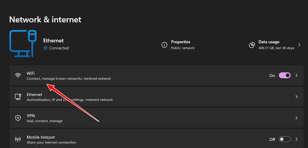 Navigating to WiFi Settings