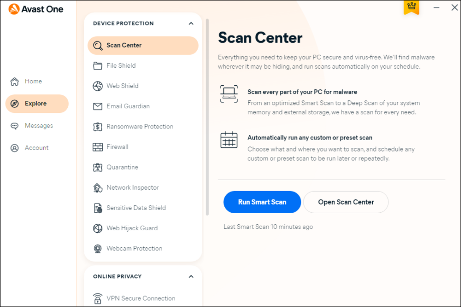 Avast One Scan Center