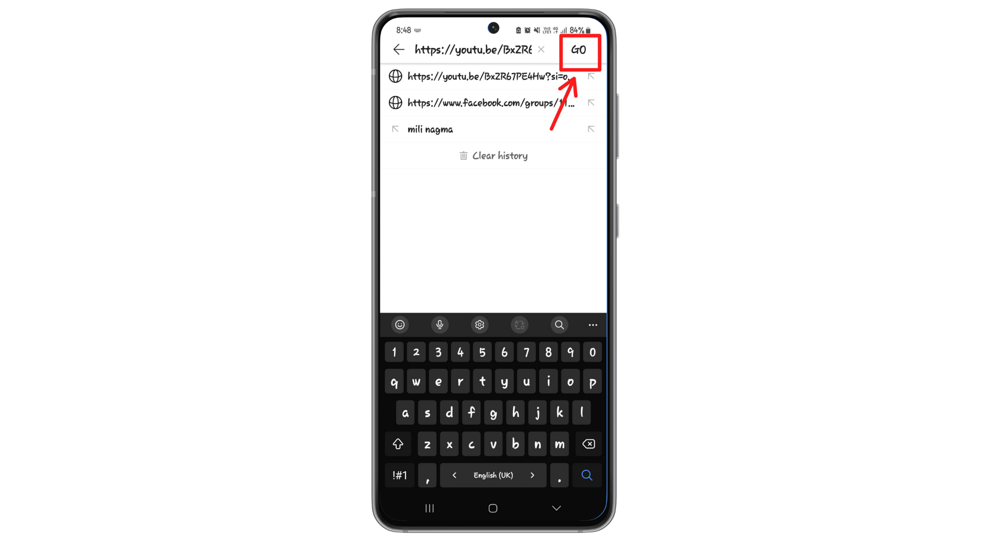 Tap on Go after adding the URL