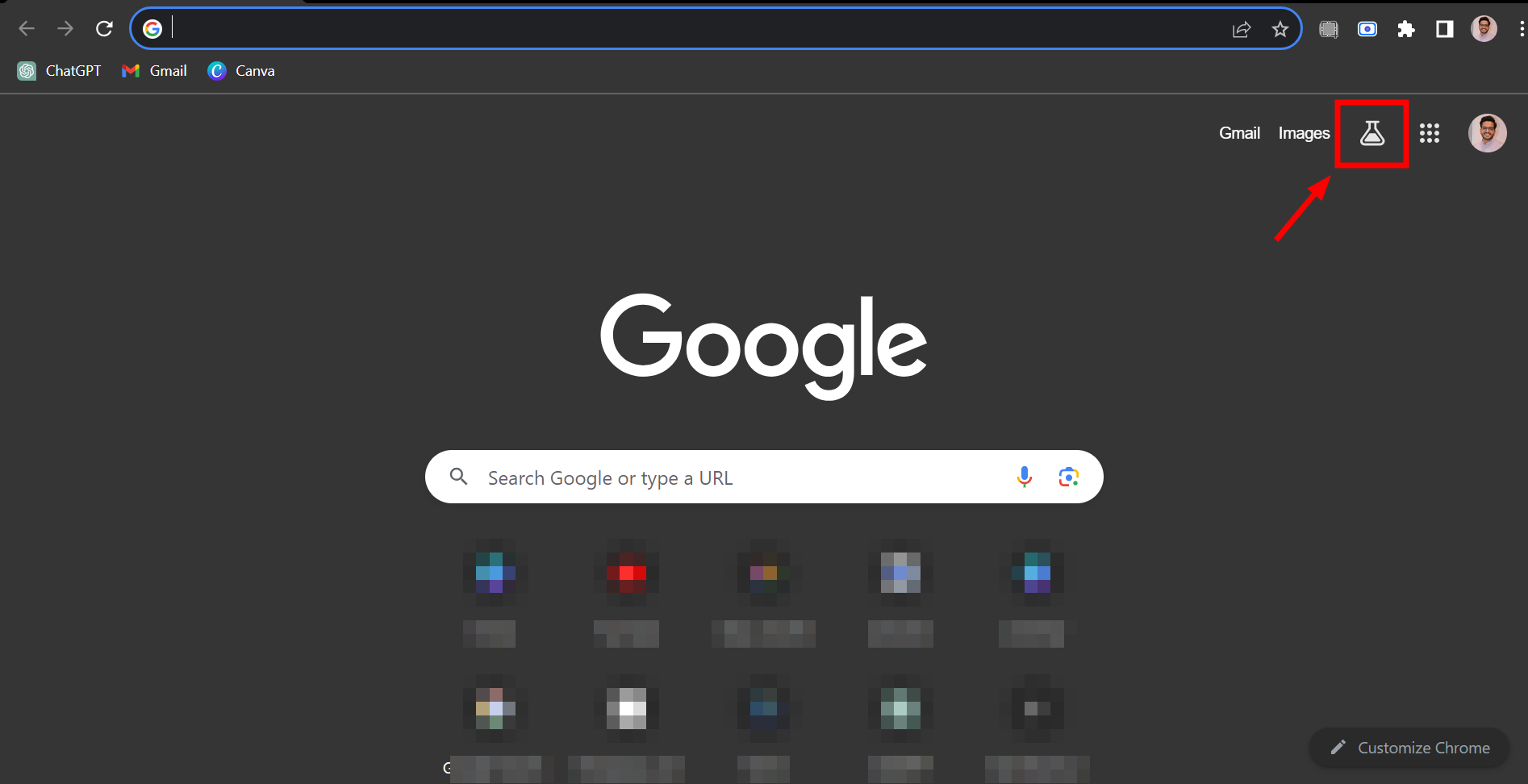 Click the Labs icon at the top right corner of the page