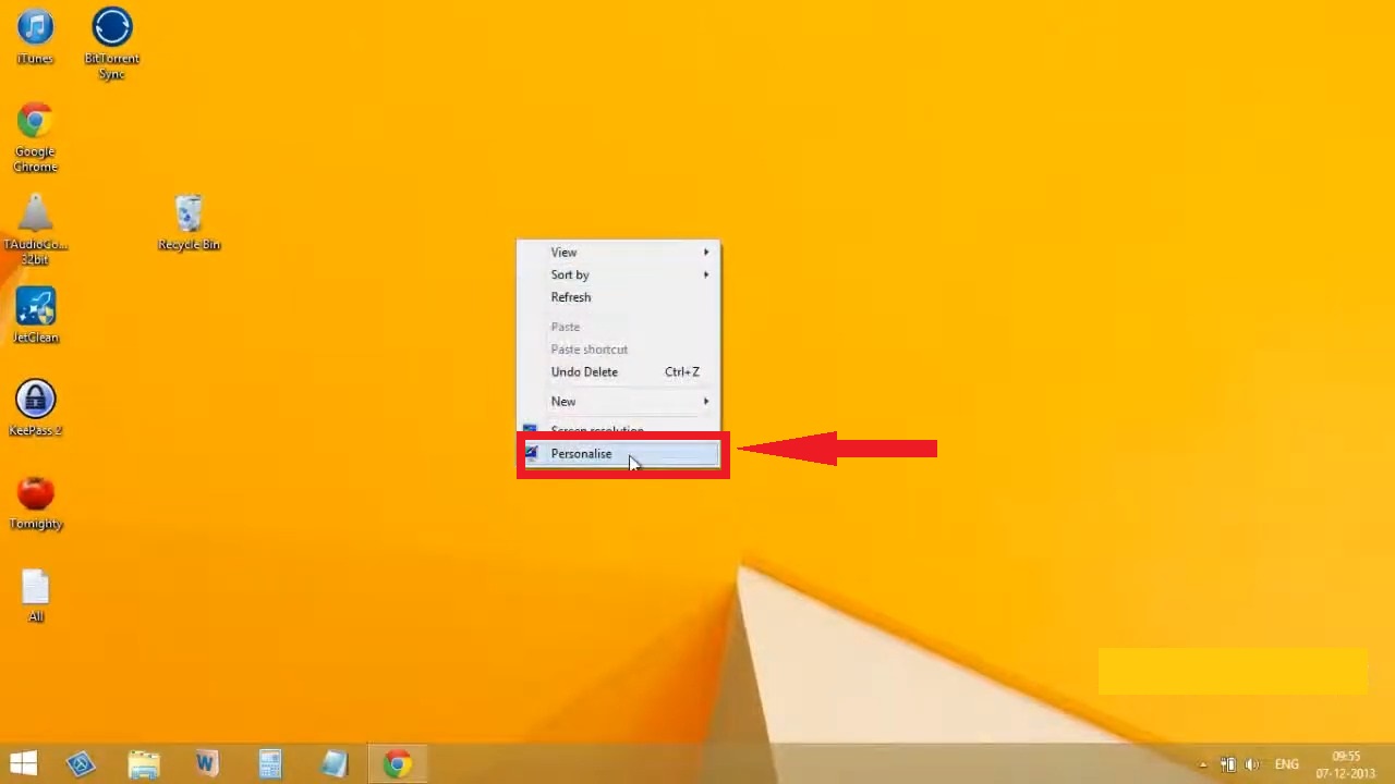 Right click anywhere and choose Personalize