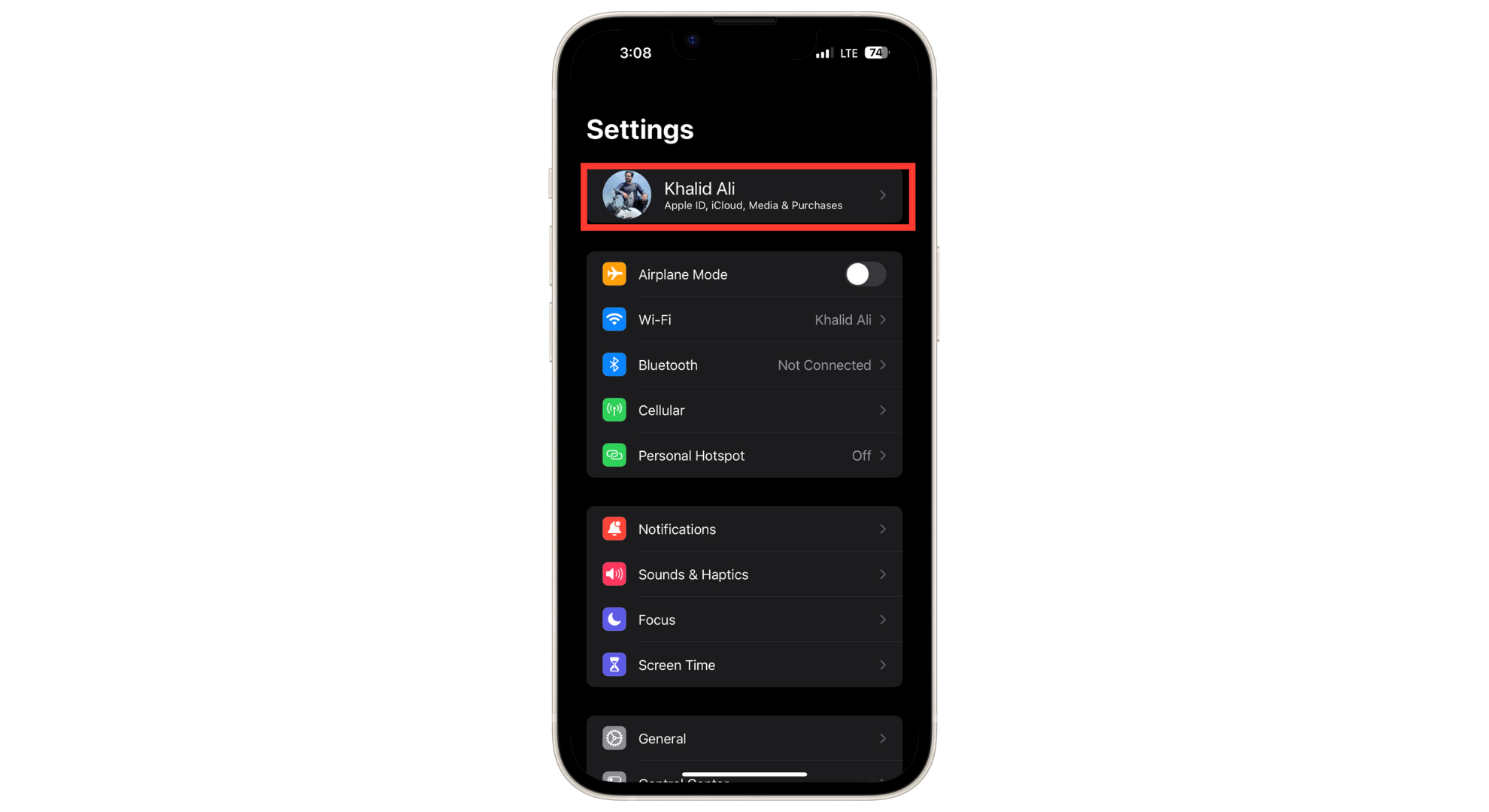 tap on your name at the top.